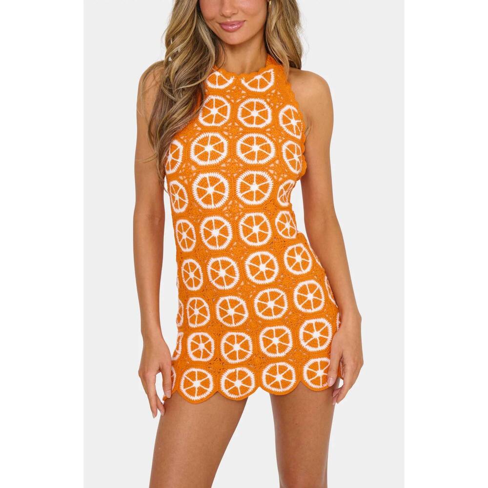 Show Me Your MuMu Orange and White Crochet Mini Dress